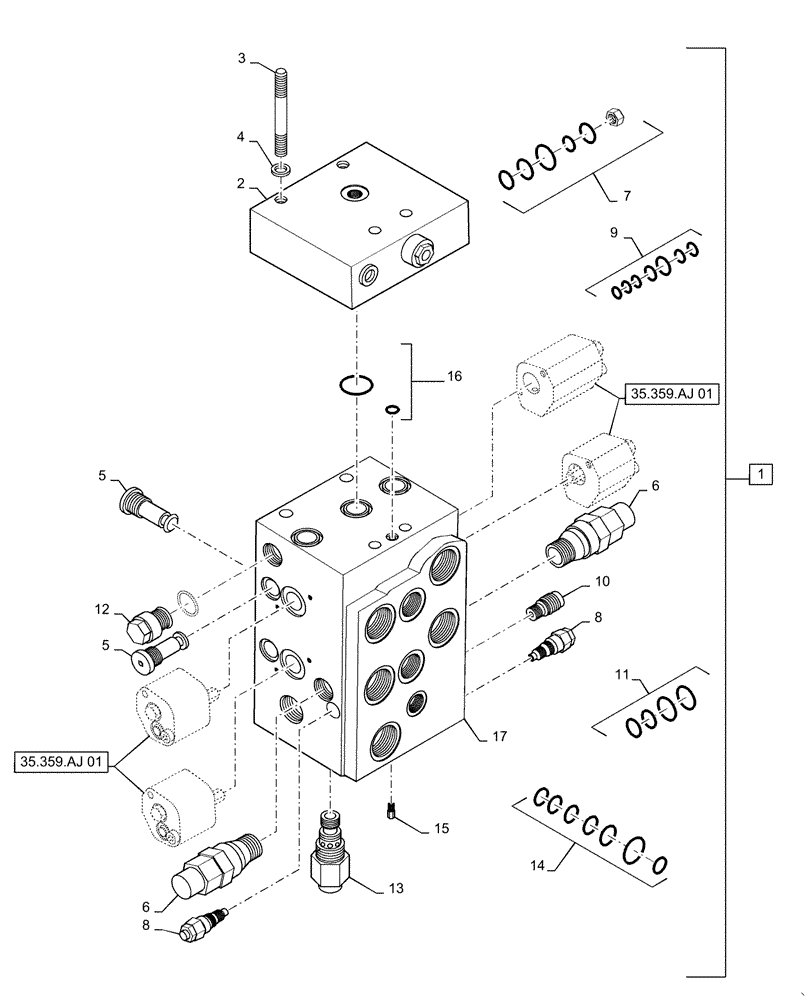 Схема запчастей Case 521F - (35.359.AJ) - VAR - 782486, 782489 - VALVE ASSEMBLY LOADER CONTROL 2 SPOOL, Z-BAR AND XR (35) - HYDRAULIC SYSTEMS