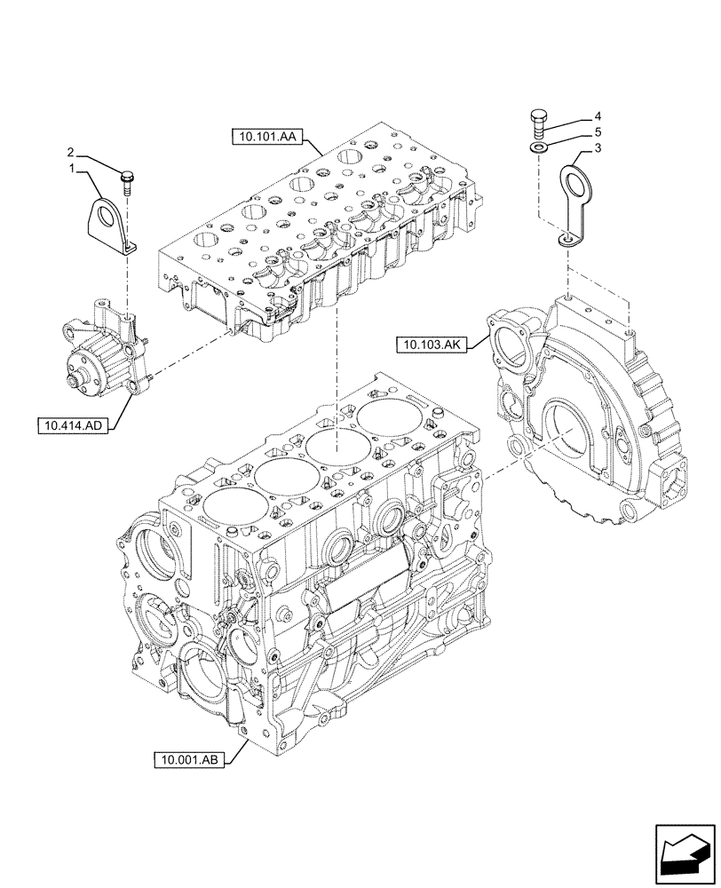 Схема запчастей Case F5HFL463A F001 - (10.001.AK) - HOOKS - ENGINE (10) - ENGINE