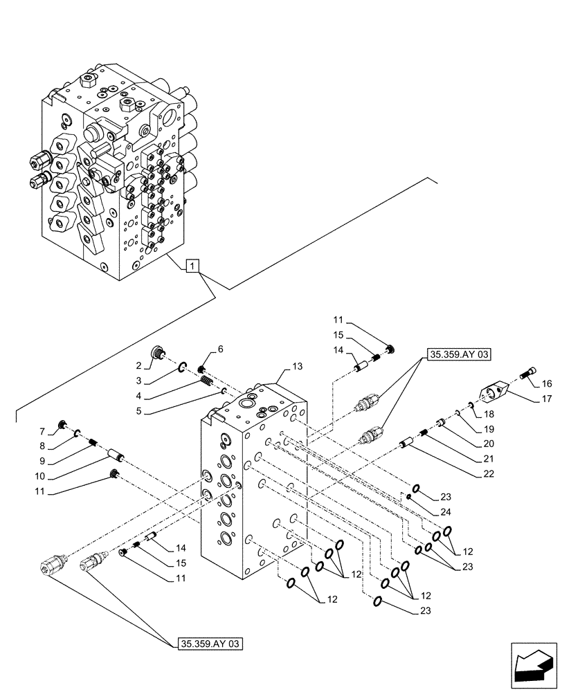 Схема запчастей Case CX500D LC - (35.359.AB[02]) - CONTROL VALVE, COMPONENTS (35) - HYDRAULIC SYSTEMS