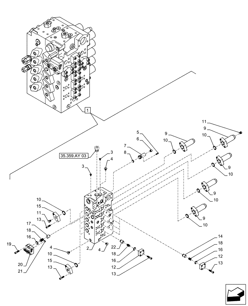 Схема запчастей Case CX490D RTC - (35.359.AB[05]) - CONTROL VALVE, COMPONENTS (35) - HYDRAULIC SYSTEMS