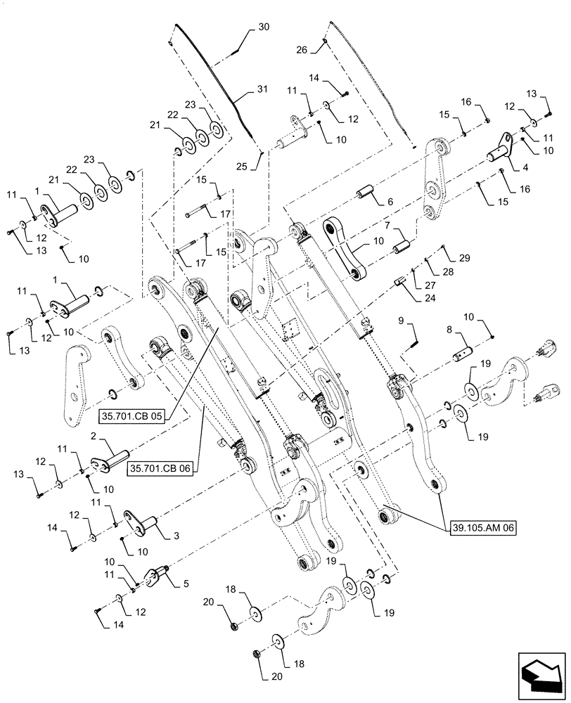 Схема запчастей Case 521F - (39.105.AM[05]) - LIFT ARM INSTALLATION, XT (39) - FRAMES AND BALLASTING