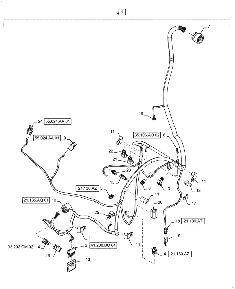 Схема запчастей Case 521F - (55.024.AA[02]) - TRANSMISSION WIRE HARNESS (55) - ELECTRICAL SYSTEMS