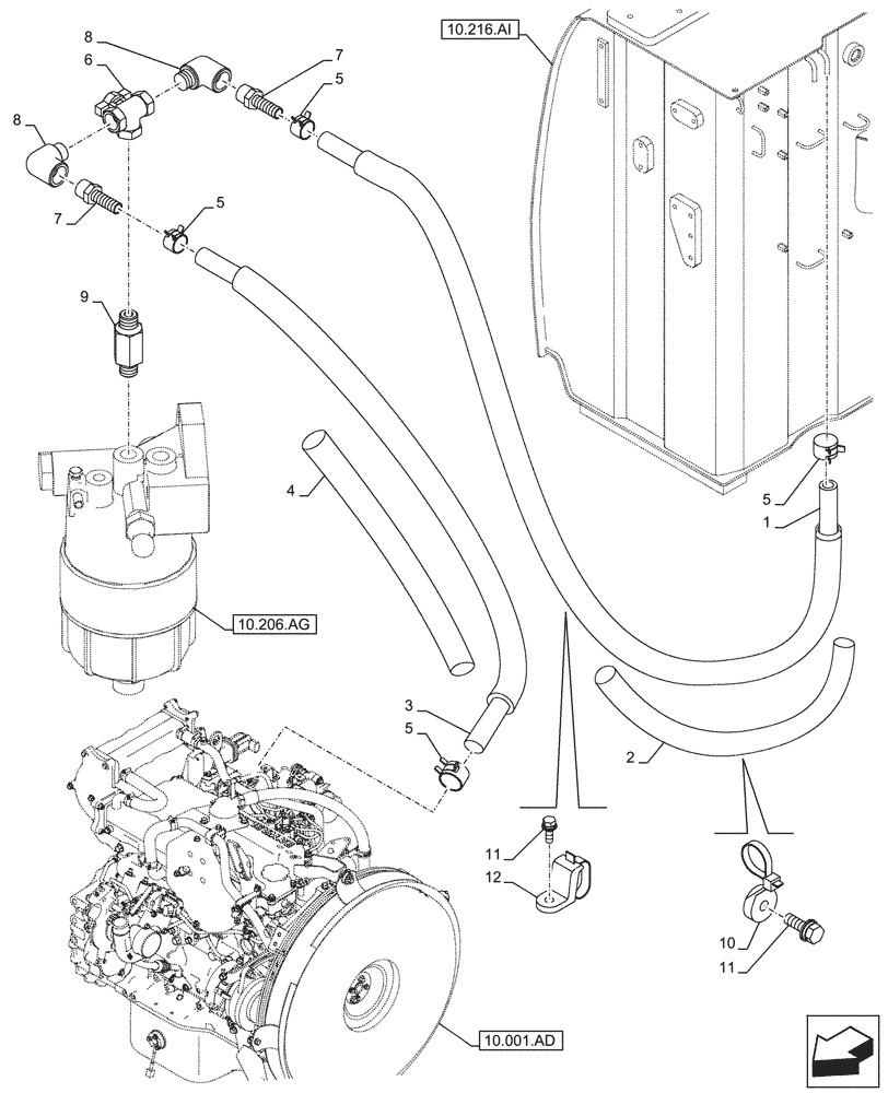 Схема запчастей Case CX210D NLC - (10.216.BA[03]) - FUEL LINE (10) - ENGINE