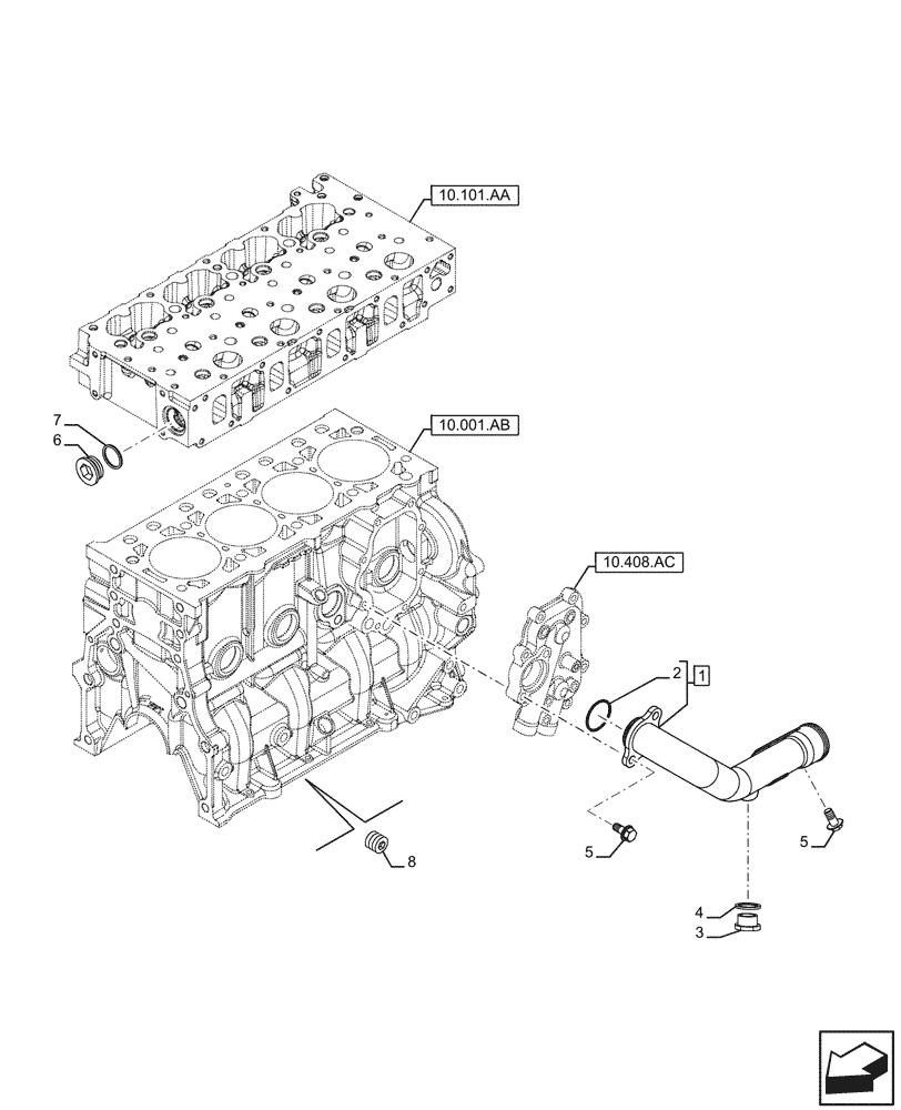 Схема запчастей Case F5HFL463A F001 - (10.400.AE) - PIPING - ENGINE COOLING SYSTEM (10) - ENGINE