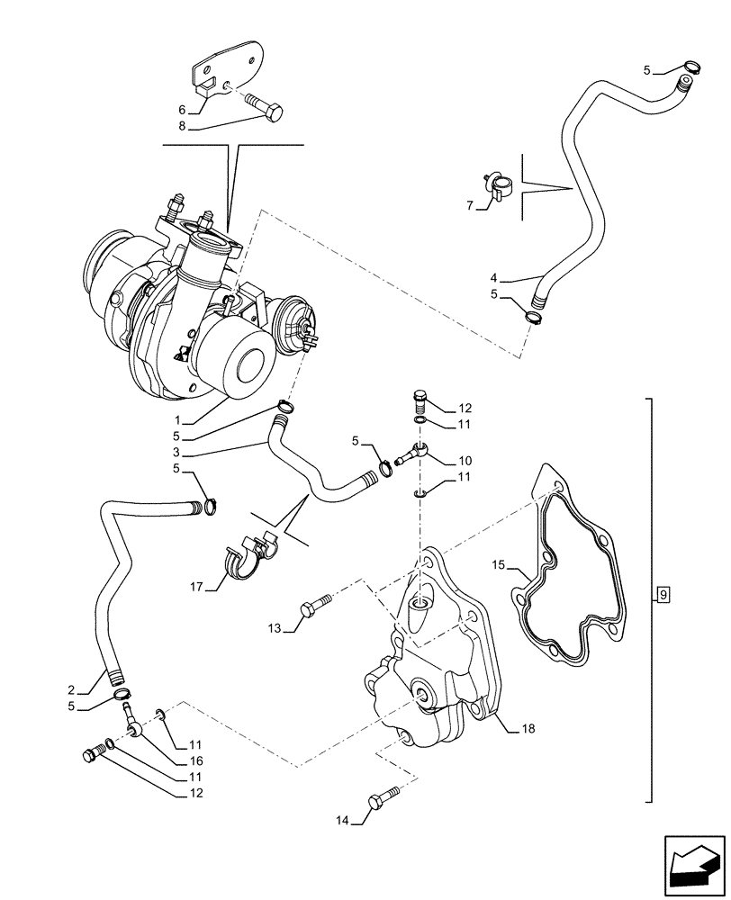 Схема запчастей Case F5HFL463A F001 - (10.250.AC) - TURBOCHARGER (10) - ENGINE