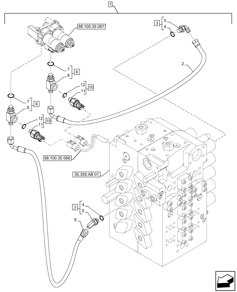 Схема запчастей Case CX490D RTC - (88.100.35[063]) - DIA KIT, AUXILIARY CIRCUIT, SHEARS, W/ ELECTRICAL PROPORTIONAL CONTROL, SOLENOID VALVE, REDUCER, LINE (88) - ACCESSORIES