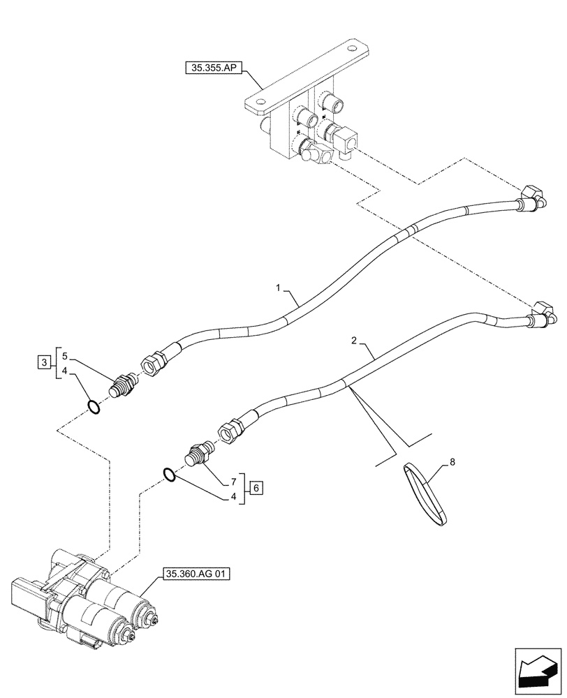 Схема запчастей Case CX210D NLC - (35.360.AF[03]) - VAR - 461863 - HYDRAULIC LINE, CLAMSHELL BUCKET, ROTATION, W/ ELECTRICAL PROPORTIONAL CONTROL (35) - HYDRAULIC SYSTEMS