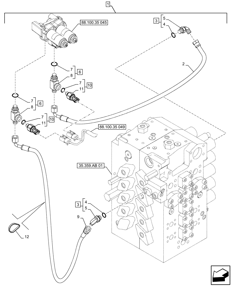 Схема запчастей Case CX490D RTC - (88.100.35[048]) - DIA KIT, HAMMER CIRCUIT, HIGH FLOW, W/ ELECTRICAL PROPORTIONAL CONTROL, SOLENOID VALVE, LINE, PRESSURE RELIEF VALVE, SENSOR (88) - ACCESSORIES