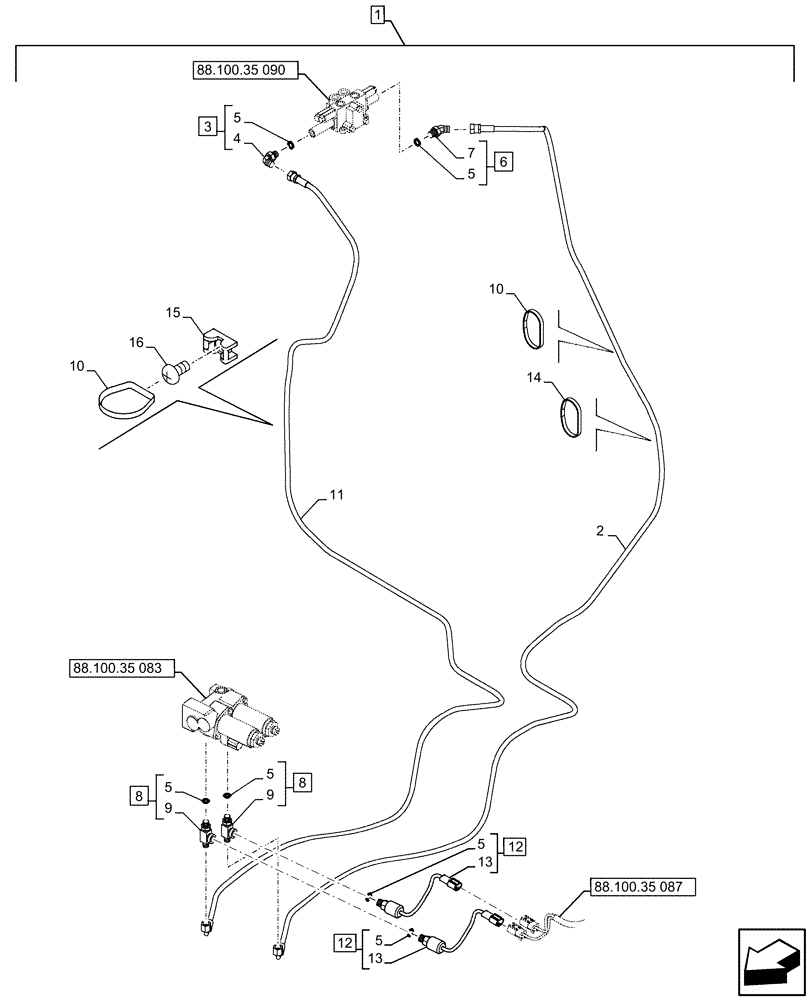 Схема запчастей Case CX490D LC - (88.100.35[086]) - DIA KIT, CLAMSHELL BUCKET, ROTATION, W/ ELECTRICAL PROPORTIONAL CONTROL, HYDRAULIC LINE, SPEED SENSOR (88) - ACCESSORIES