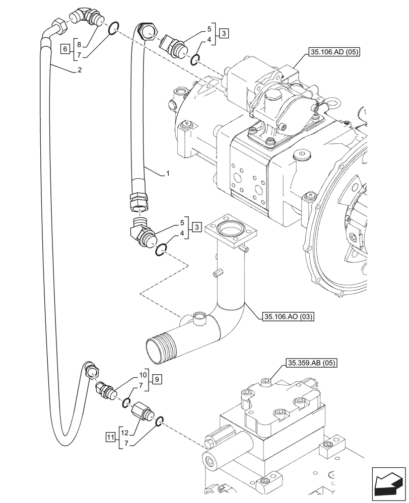 Схема запчастей Case CX210D NLC - (35.360.AF[02]) - VAR - 461863 - HYDRAULIC LINE, CLAMSHELL BUCKET, ROTATION, W/ ELECTRICAL PROPORTIONAL CONTROL (35) - HYDRAULIC SYSTEMS