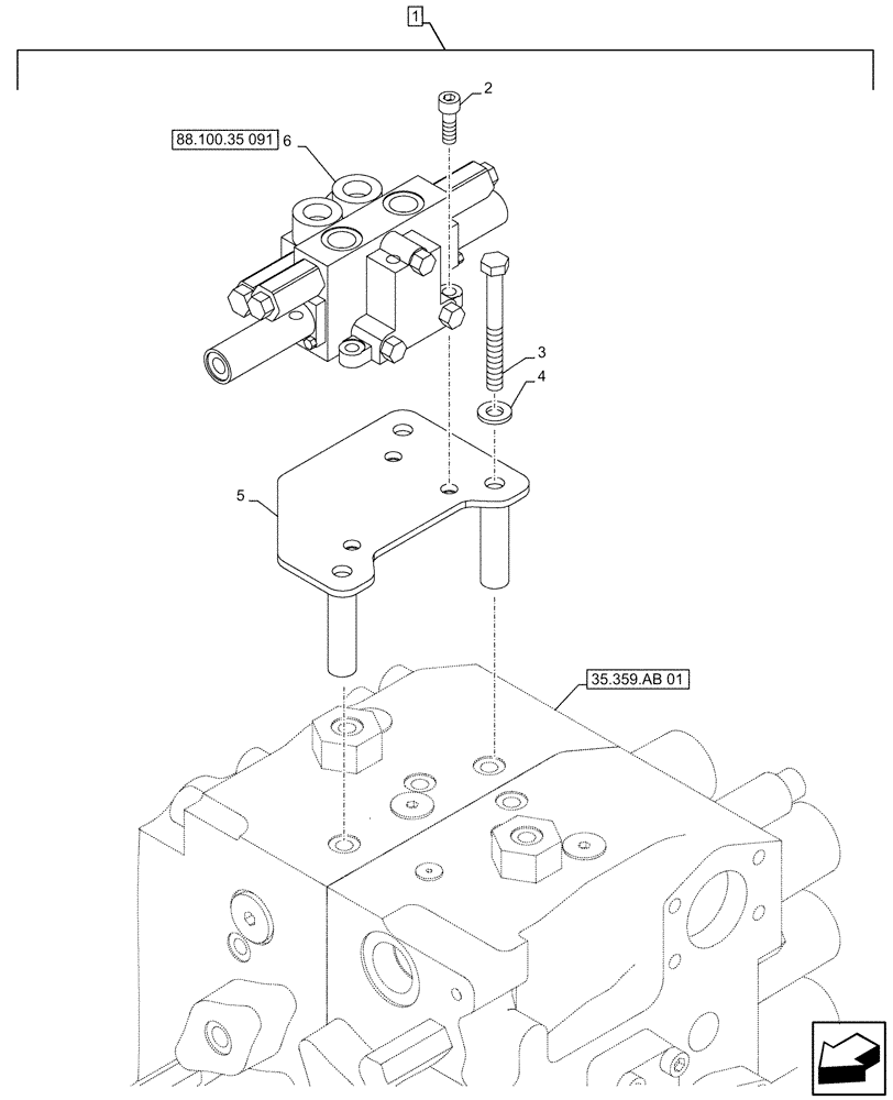 Схема запчастей Case CX500D RTC - (88.100.35[090]) - DIA KIT, CLAMSHELL BUCKET, ROTATION, W/ ELECTRICAL PROPORTIONAL CONTROL, CONTROL VALVE (88) - ACCESSORIES