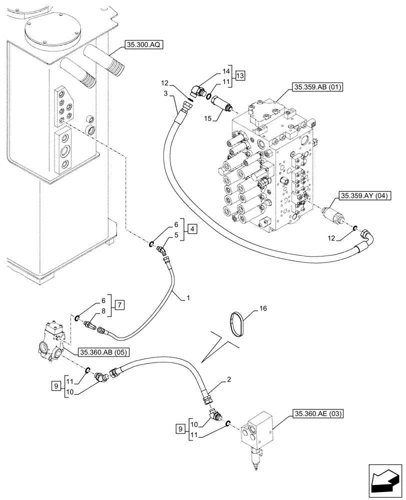 Схема запчастей Case CX210D NLC - (35.360.AB[04]) - VAR - 461869 - HAMMER CIRCUIT, LINES, HIGH FLOW, W/ ELECTRICAL PROPORTIONAL CONTROL (35) - HYDRAULIC SYSTEMS