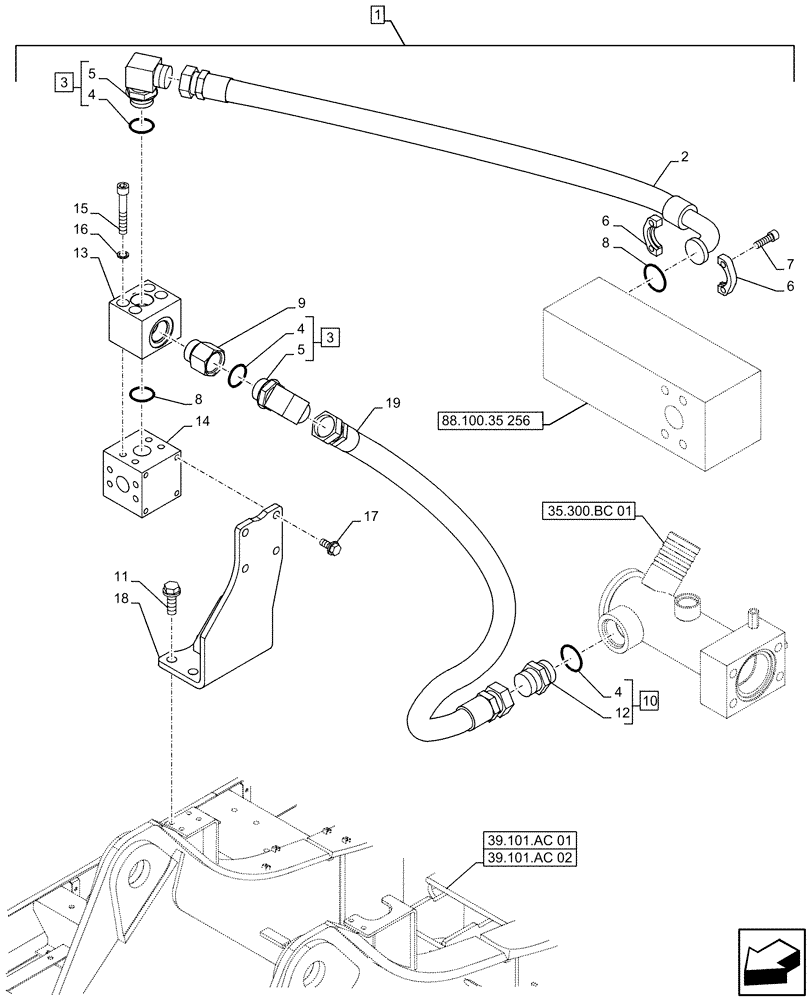 Схема запчастей Case CX490D LC - (88.100.35[255]) - DIA KIT, HAMMER CIRCUIT, W/ HYDRAULIC CONTROL, MANIFOLD VALVE, LINE (88) - ACCESSORIES