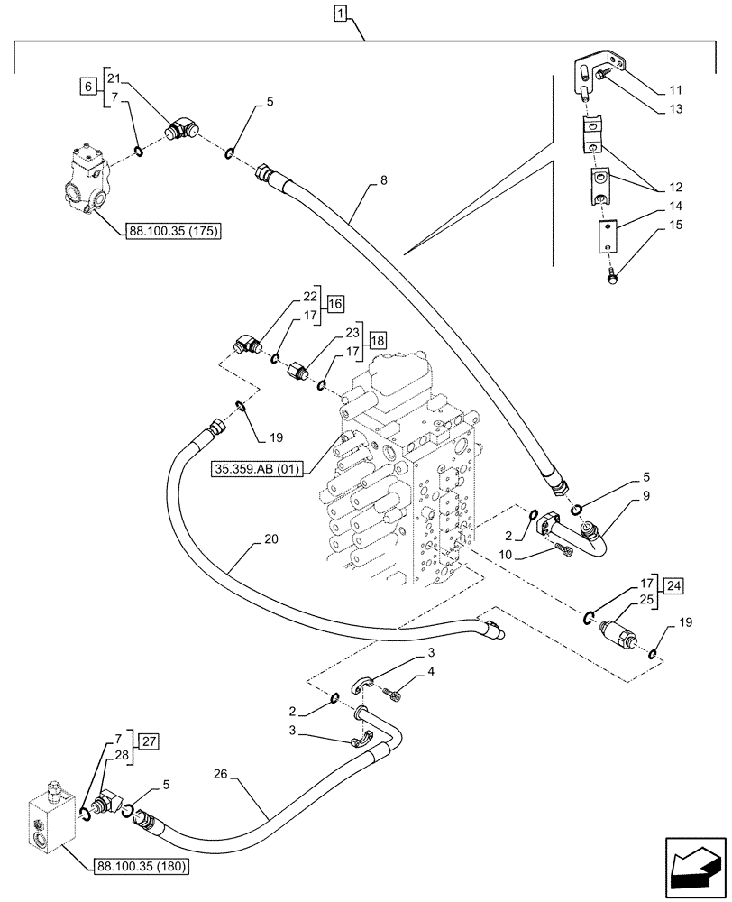 Схема запчастей Case CX350D LC - (88.100.35[179]) - DIA KIT, HAMMER CIRCUIT, HIGH FLOW, SHEARS, W/ ELECTRICAL PROPORTIONAL CONTROL, DIRECTIONAL CONTROL VALVE, RELIEF VALVE, LINE (88) - ACCESSORIES