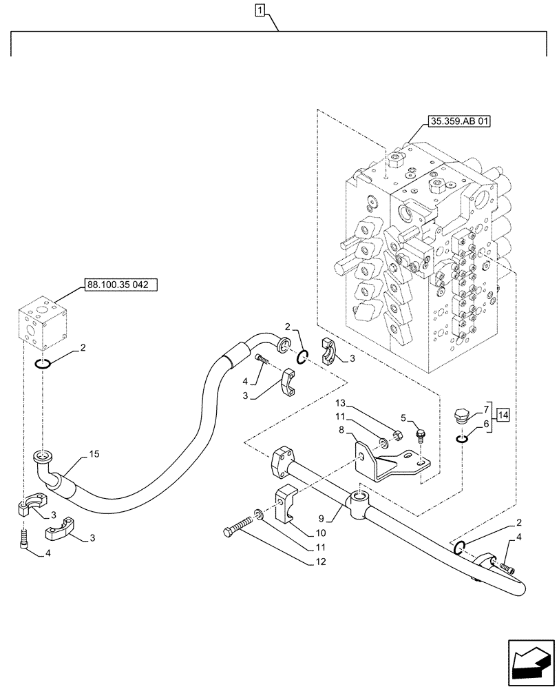 Схема запчастей Case CX500D RTC - (88.100.35[044]) - DIA KIT, HAMMER CIRCUIT, HIGH FLOW, W/ ELECTRICAL PROPORTIONAL CONTROL, MANIFOLD VALVE, LINE (88) - ACCESSORIES