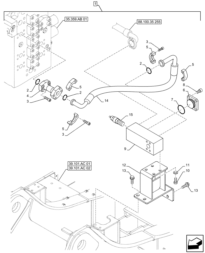 Схема запчастей Case CX490D LC - (88.100.35[256]) - DIA KIT, HAMMER CIRCUIT, W/ HYDRAULIC CONTROL, MANIFOLD VALVE, LINE (88) - ACCESSORIES