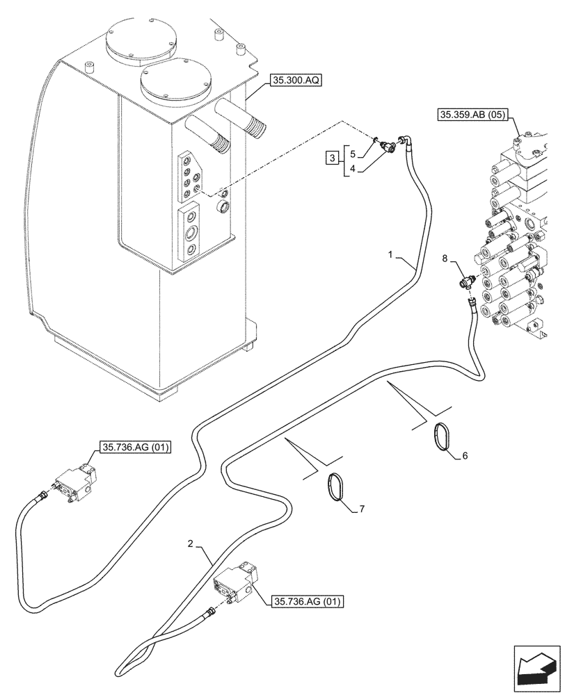 Схема запчастей Case CX210D NLC - (35.736.AK[03]) - VAR - 461585 - BOOM, LIFT CYLINDER, SAFETY VALVE, LINES (35) - HYDRAULIC SYSTEMS