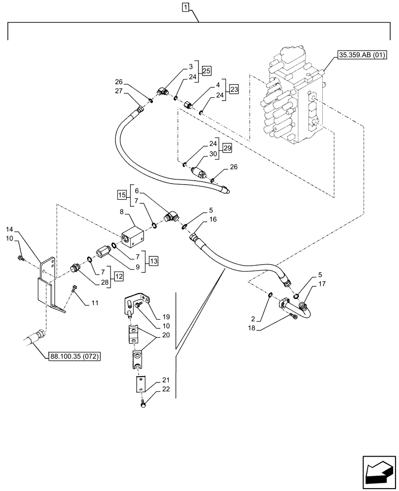 Схема запчастей Case CX350D LC - (88.100.35[071]) - DIA KIT, AUXILIARY CIRCUIT, SHEARS, W/ ELECTRICAL PROPORTIONAL CONTROL, BOOM, LINE (88) - ACCESSORIES