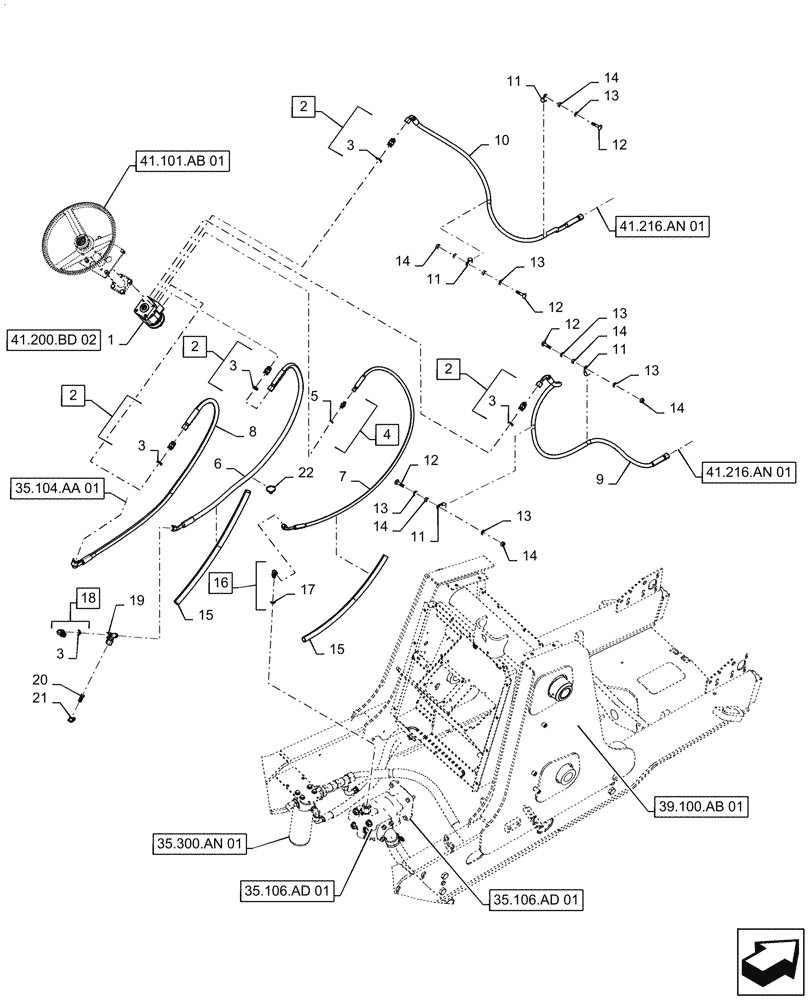 Схема запчастей Case 570N EP - (41.200.BD[01]) - HYDRAULIC STEERING LINES (41) - STEERING