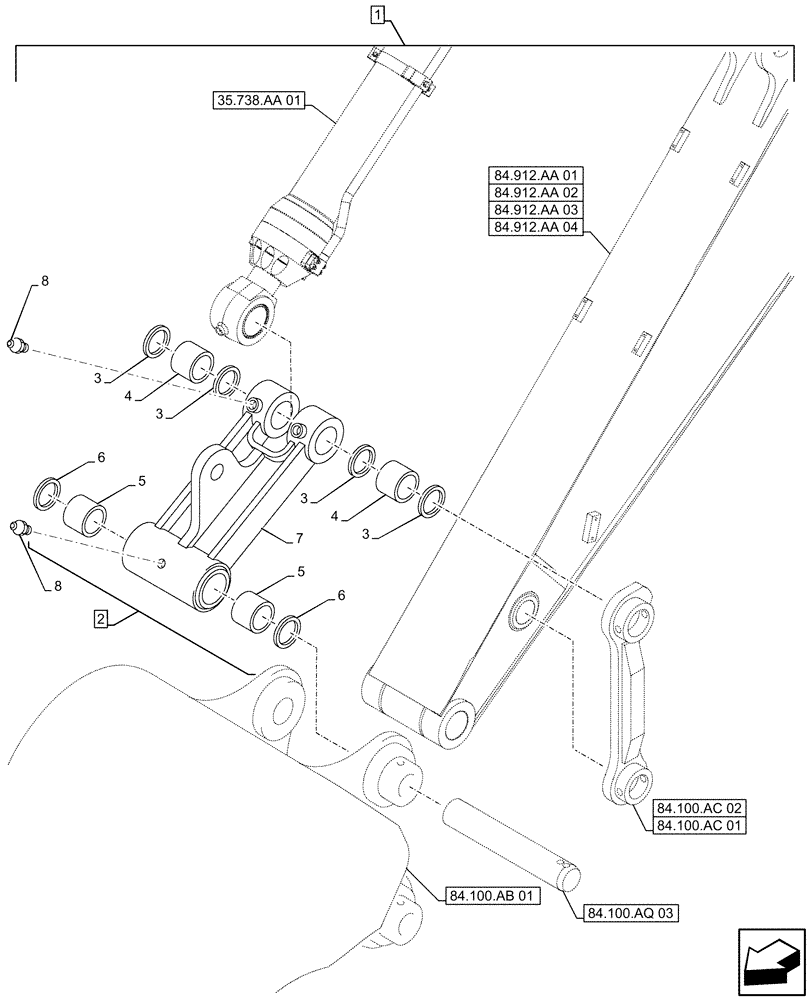 Схема запчастей Case CX500D RTC - (88.100.84[01]) - DIA KIT, BUCKET, LINK, W/ HOOK (88) - ACCESSORIES