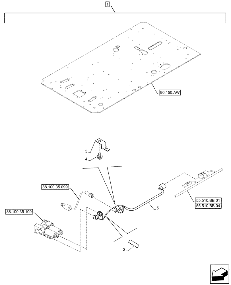 Схема запчастей Case CX500D RTC - (88.100.35[100]) - DIA KIT, CLAMSHELL BUCKET, ROTATION, W/ ELECTRICAL PROPORTIONAL CONTROL, OPTION, WIRE HARNESS (88) - ACCESSORIES