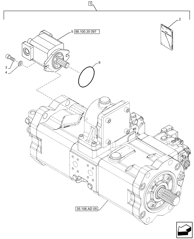 Схема запчастей Case CX500D RTC - (88.100.35[096]) - DIA KIT, CLAMSHELL BUCKET, ROTATION, W/ ELECTRICAL PROPORTIONAL CONTROL, HYDRAULIC PUMP, GEAR (88) - ACCESSORIES