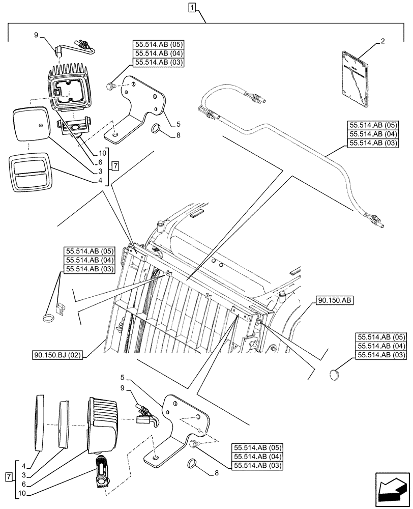 Схема запчастей Case CX250D LC LR - (88.100.55[24]) - DIA KIT, LED WORK LAMP (88) - ACCESSORIES