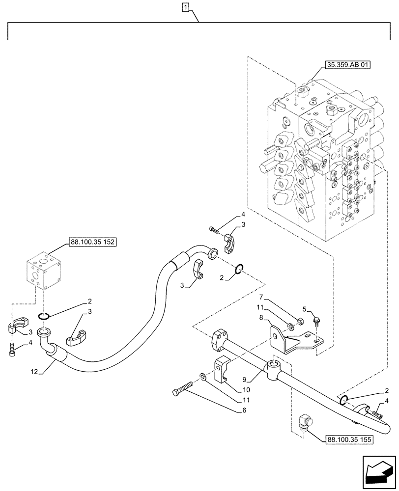 Схема запчастей Case CX500D RTC - (88.100.35[154]) - DIA KIT, HAMMER CIRCUIT, HIGH FLOW, SHEARS, W/ ELECTRICAL PROPORTIONAL CONTROL, MANIFOLD VALVE, LINE (88) - ACCESSORIES