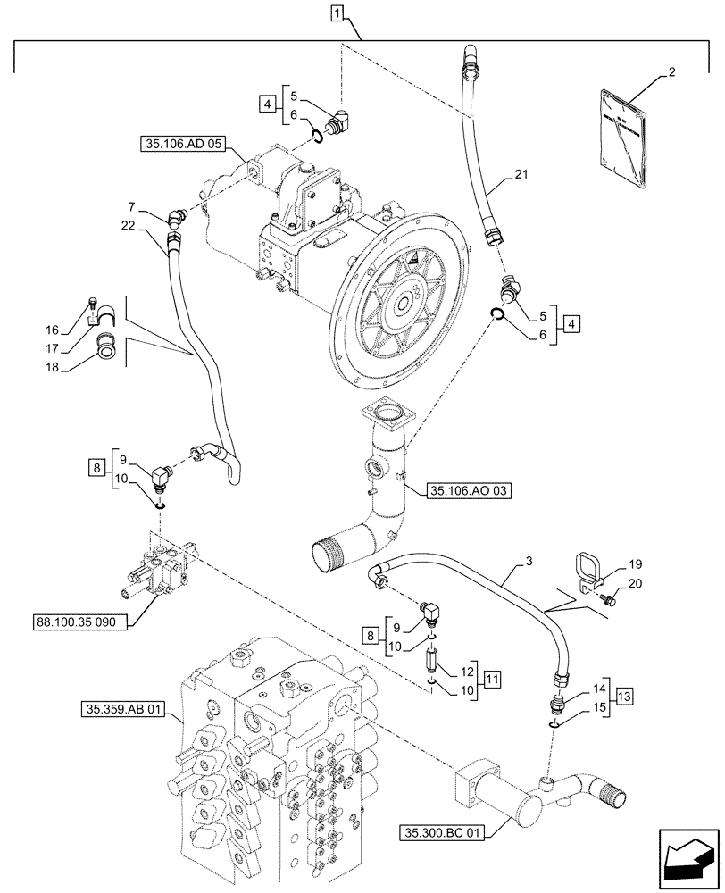 Схема запчастей Case CX500D LC - (88.100.35[079]) - DIA KIT, CLAMSHELL BUCKET, ROTATION, W/ ELECTRICAL PROPORTIONAL CONTROL, VARIABLE DELIVERY HYDRAULIC PUMP, LINE (88) - ACCESSORIES