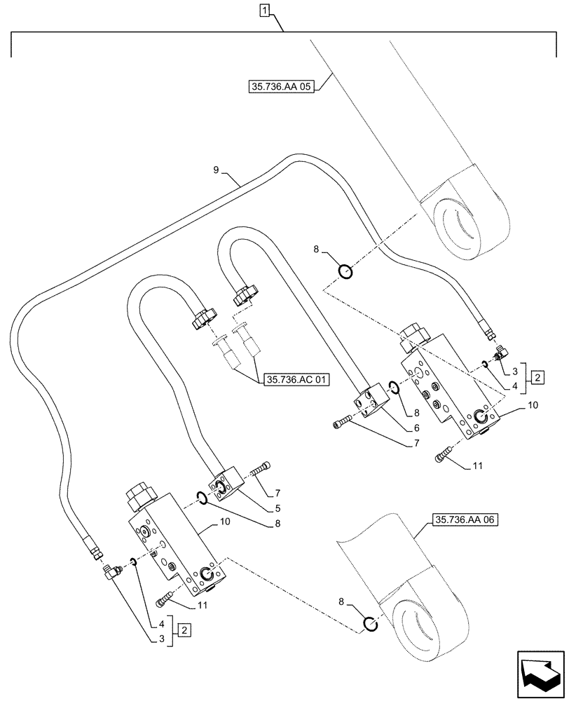 Схема запчастей Case CX490D LC - (88.100.35[206]) - DIA KIT, SAFETY VALVE, BOOM, LIFT CYLINDER, CHECK VALVE, LINE (88) - ACCESSORIES