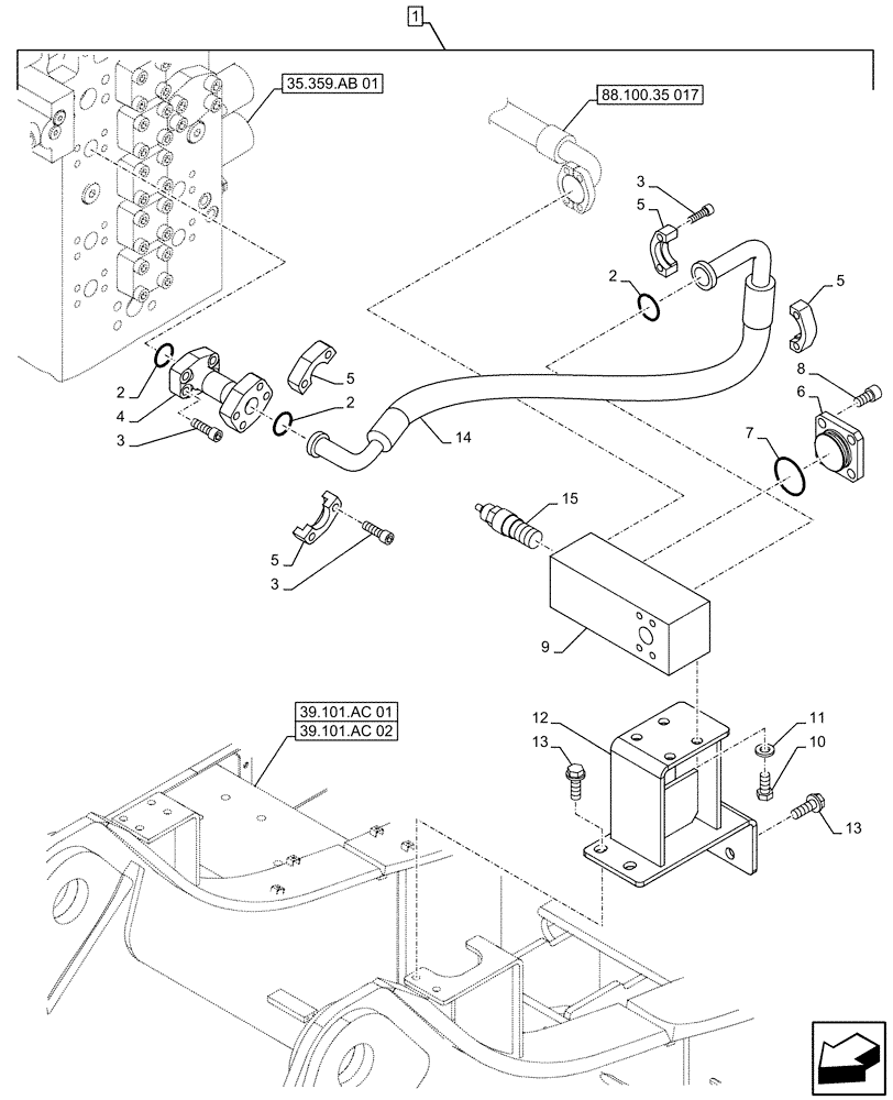 Схема запчастей Case CX500D RTC - (88.100.35[018]) - DIA KIT, HAMMER CIRCUIT, W/ HYDRAULIC CONTROL, MANIFOLD VALVE, LINE (88) - ACCESSORIES