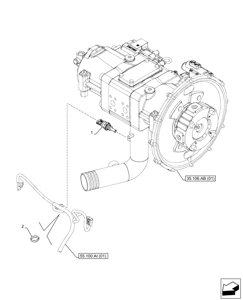 Схема запчастей Case CX210D NLC - (55.036.AA) - VARIABLE DELIVERY HYDRAULIC PUMP, TEMPERATURE SENDER (55) - ELECTRICAL SYSTEMS