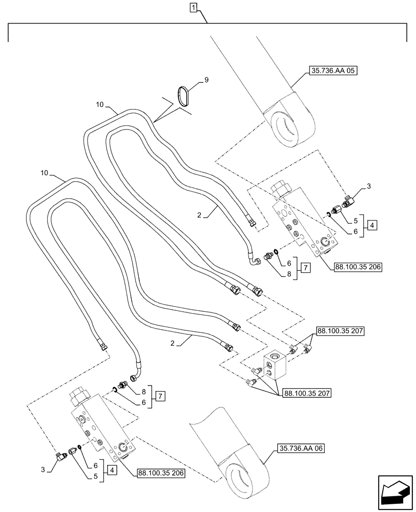 Схема запчастей Case CX490D RTC - (88.100.35[208]) - DIA KIT, SAFETY VALVE, BOOM, LIFT CYLINDER, CHECK VALVE, LINE (88) - ACCESSORIES