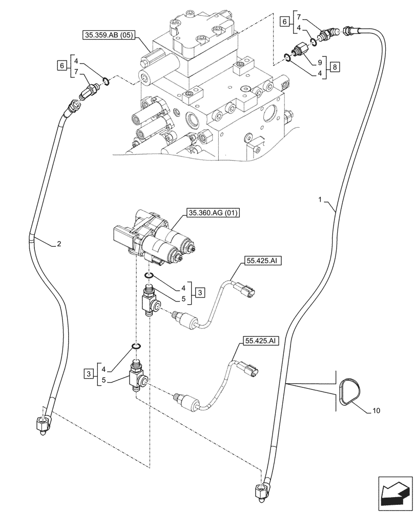 Схема запчастей Case CX210D NLC - (35.360.AF[04]) - VAR - 461863 - HYDRAULIC LINE, CLAMSHELL BUCKET, ROTATION, W/ ELECTRICAL PROPORTIONAL CONTROL (35) - HYDRAULIC SYSTEMS