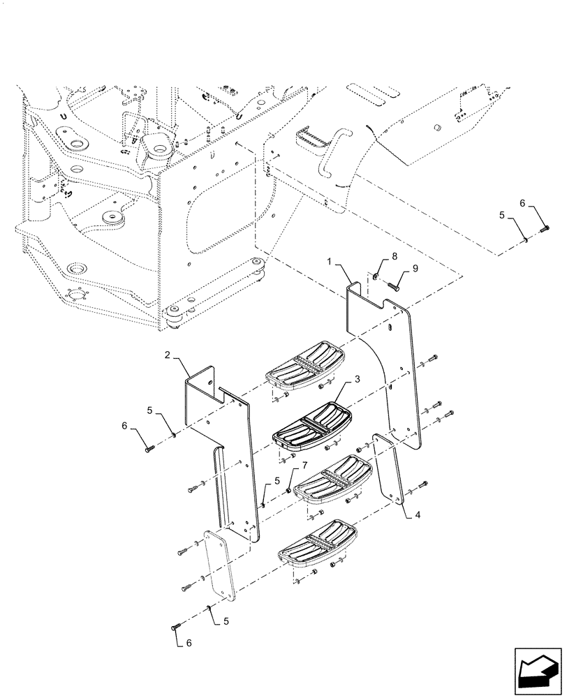 Схема запчастей Case 521F - (90.118.BX[02]) - VAR - 782509, 782510, 428300 - STEP, LEFT SIDE (90) - PLATFORM, CAB, BODYWORK AND DECALS