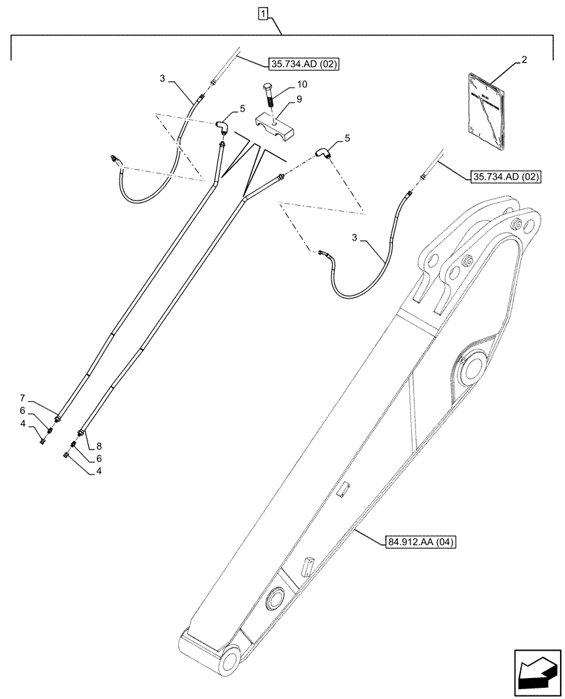 Схема запчастей Case CX350D LC - (88.100.35[243]) - DIA KIT, QUICK COUPLER, HYDRAULIC LINE, ARM (L=2.65M) (88) - ACCESSORIES