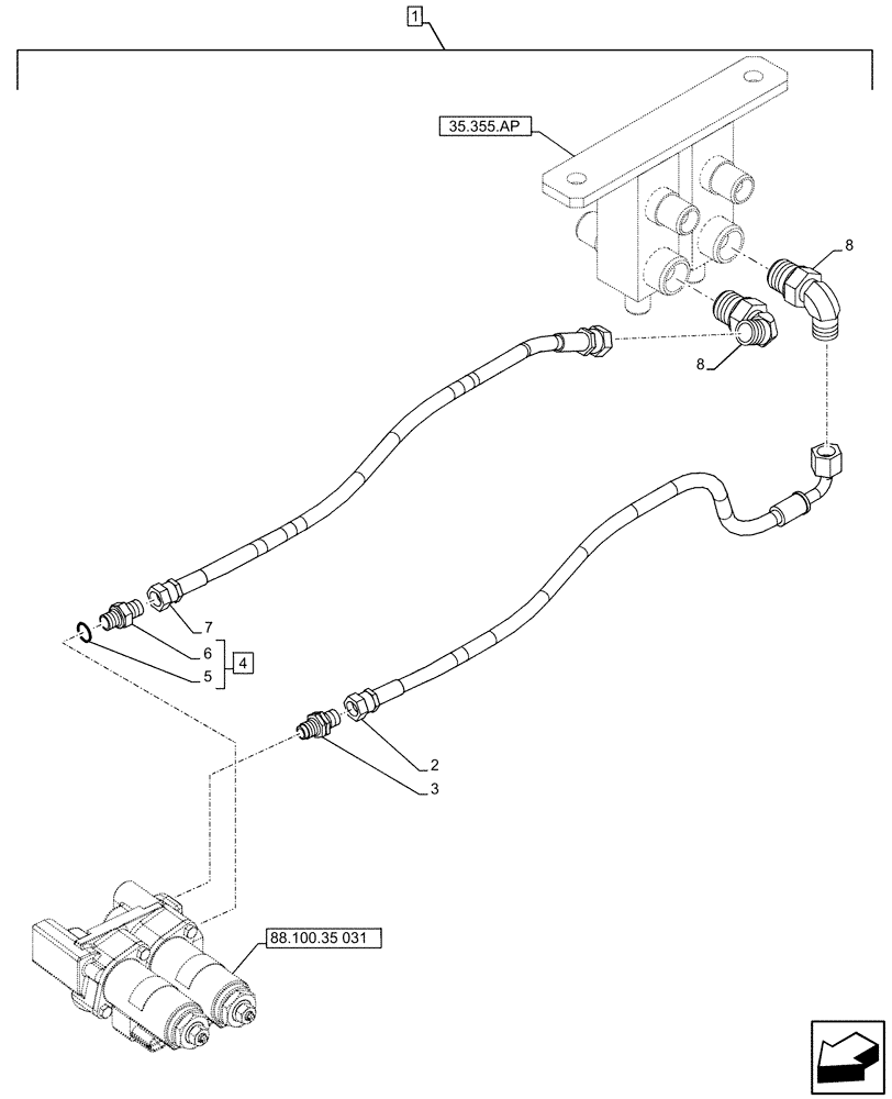 Схема запчастей Case CX490D RTC - (88.100.35[033]) - DIA KIT, HAMMER CIRCUIT, W/ ELECTRICAL PROPORTIONAL CONTROL, SOLENOID VALVE, LINE (88) - ACCESSORIES