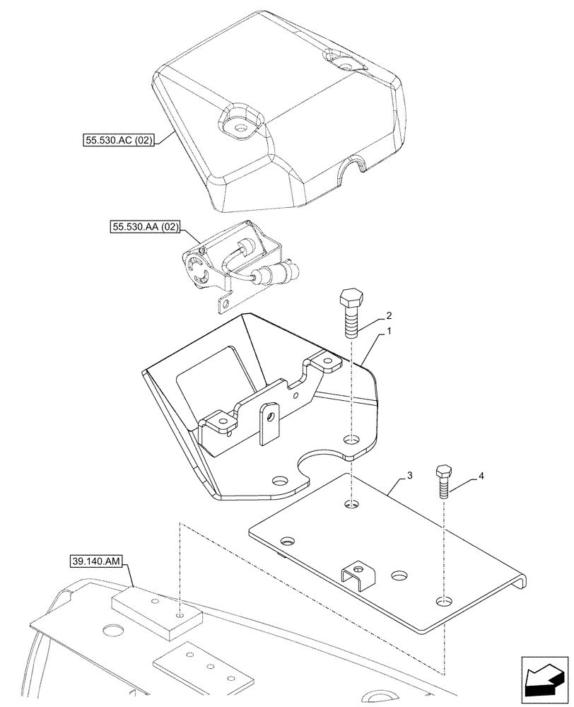 Схема запчастей Case CX210D NLC - (55.530.AB[02]) - VAR - 488038, 461560 - SIDE CAMERA, SUPPORT, BRACKET (55) - ELECTRICAL SYSTEMS