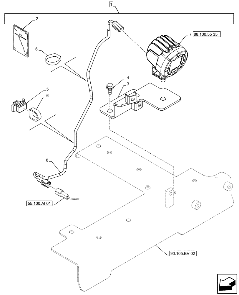 Схема запчастей Case CX490D RTC - (88.100.55[34]) - DIA KIT, LEFT, SIDE CAMERA, LIGHT (88) - ACCESSORIES