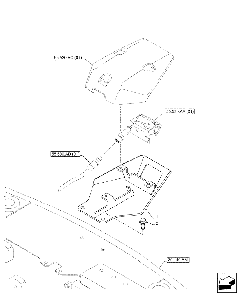 Схема запчастей Case CX210D NLC - (55.530.AB[01]) - VAR - 461504, 488037 - REAR VIEW CAMERA, SUPPORT, BRACKET (55) - ELECTRICAL SYSTEMS