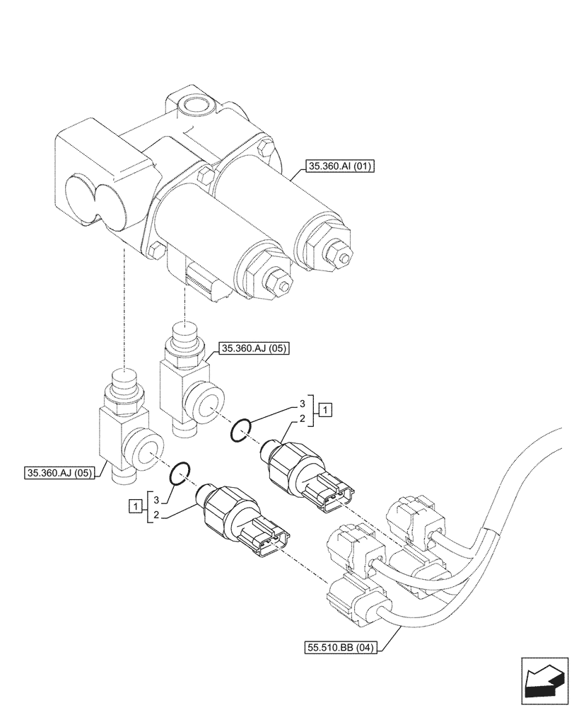 Схема запчастей Case CX210D NLC - (55.425.AT[04]) - VAR - 461869, 461870 - PRESSURE SENSOR, HAMMER CIRCUIT, HIGH FLOW, W/ ELECTRICAL PROPORTIONAL CONTROL (55) - ELECTRICAL SYSTEMS