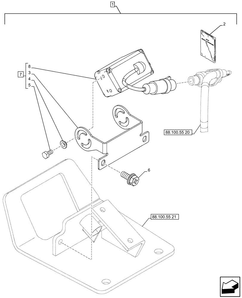 Схема запчастей Case CX490D RTC - (88.100.55[19]) - DIA KIT, RIGHT, SIDE CAMERA (88) - ACCESSORIES