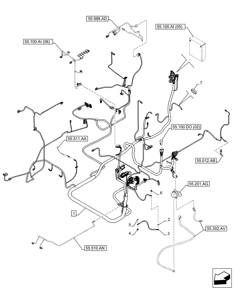 Схема запчастей Case CX210D NLC - (55.100.AI[01]) - MAIN, WIRE HARNESS (55) - ELECTRICAL SYSTEMS