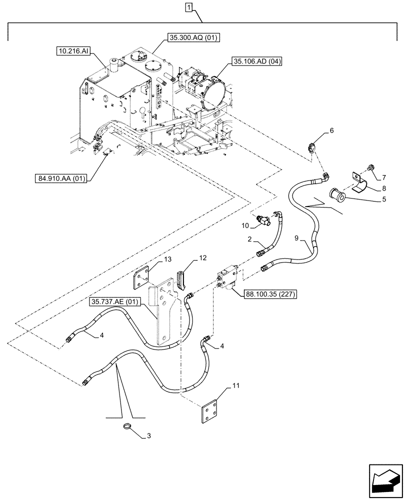 Схема запчастей Case CX350D LC - (88.100.35[228]) - DIA KIT, QUICK COUPLER, SOLENOID VALVE, HYDRAULIC LINE (88) - ACCESSORIES