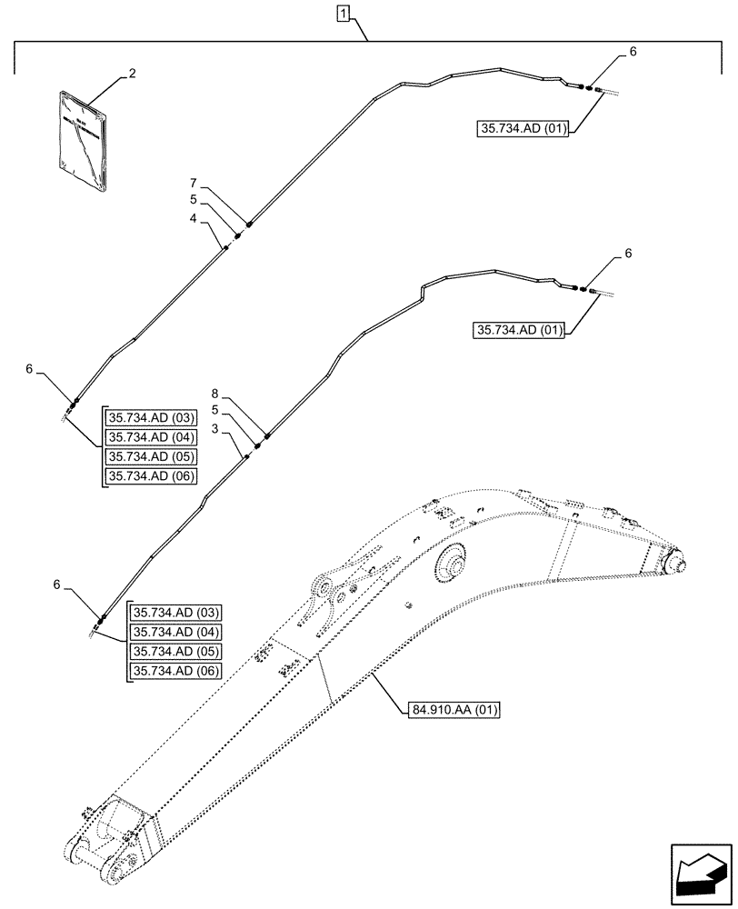 Схема запчастей Case CX350D LC - (88.100.35[235]) - DIA KIT, QUICK COUPLER, BOOM, HBCV, HYDRAULIC LINE (88) - ACCESSORIES