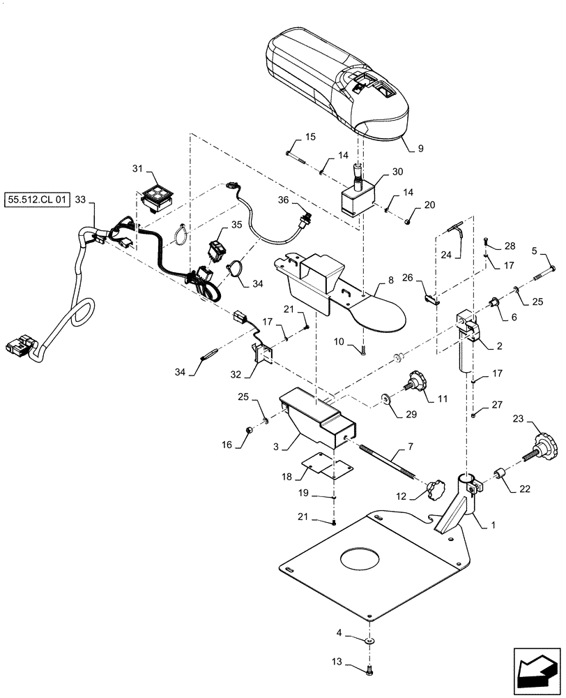 Схема запчастей Case 521F - (55.512.CL[05]) - VAR - 482930, 482913 - JOYSTICK STEERING INSTALLATION, ARMREST (55) - ELECTRICAL SYSTEMS