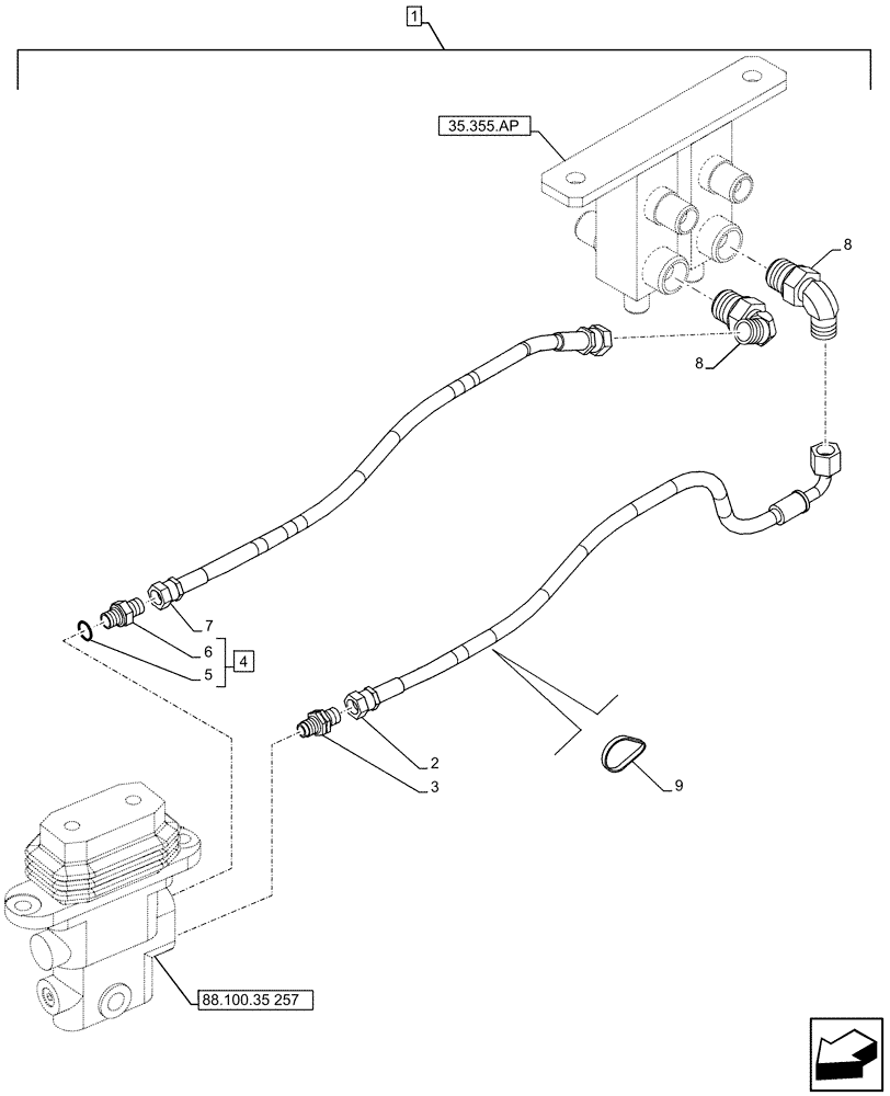 Схема запчастей Case CX500D RTC - (88.100.35[259]) - DIA KIT, HAMMER CIRCUIT, W/ HYDRAULIC CONTROL, FOOT CONTROL VALVE, LINE (88) - ACCESSORIES