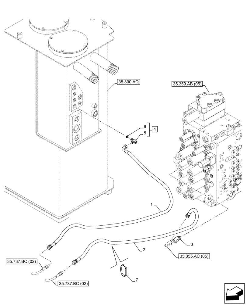 Схема запчастей Case CX210D NLC - (35.737.BC[01]) - VAR - 461585 - ARM, LIFT CYLINDER, SAFETY VALVE, LINES (35) - HYDRAULIC SYSTEMS