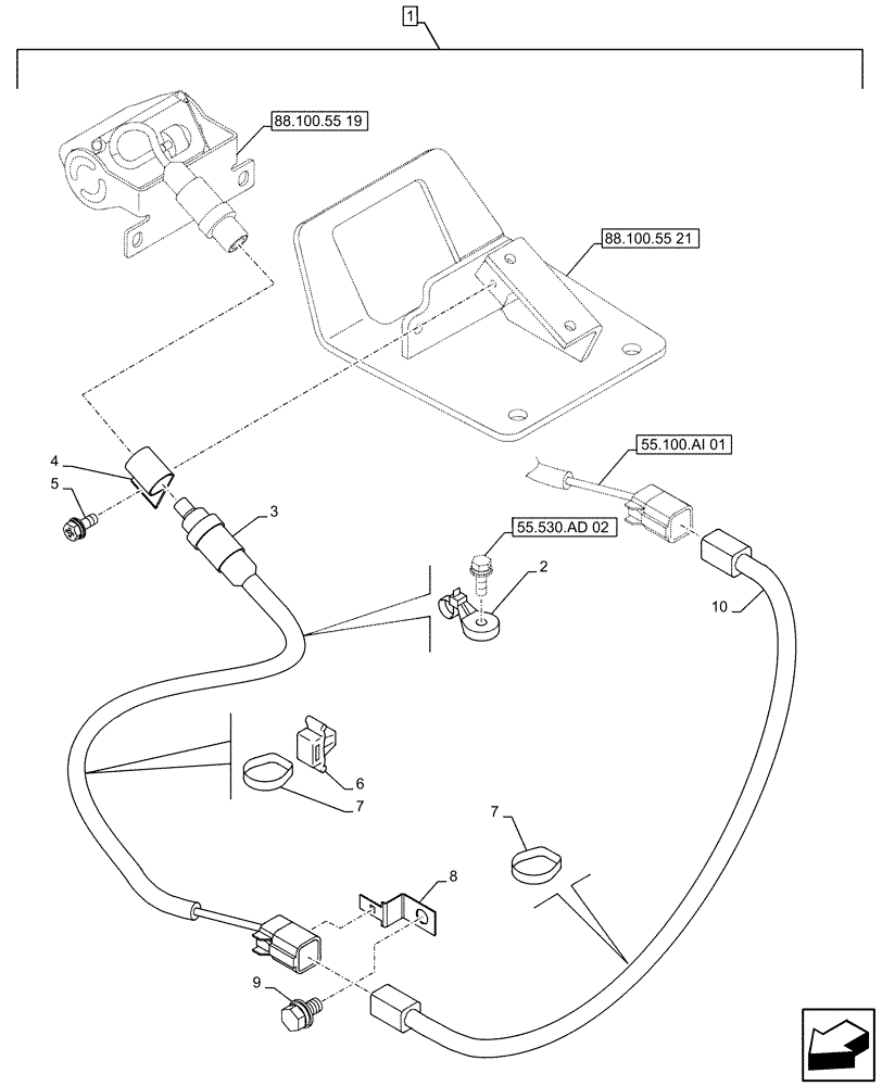 Схема запчастей Case CX490D RTC - (88.100.55[20]) - DIA KIT, RIGHT, SIDE CAMERA, WIRE HARNESS (88) - ACCESSORIES