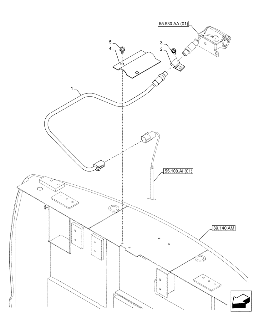 Схема запчастей Case CX210D NLC - (55.530.AD[01]) - VAR - 461504, 488037 - REAR VIEW CAMERA, WIRE HARNESS (55) - ELECTRICAL SYSTEMS